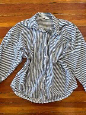 100% Cotton CBK Preppy Pinstripe Button Down Boyfriend Shirt Old Navy